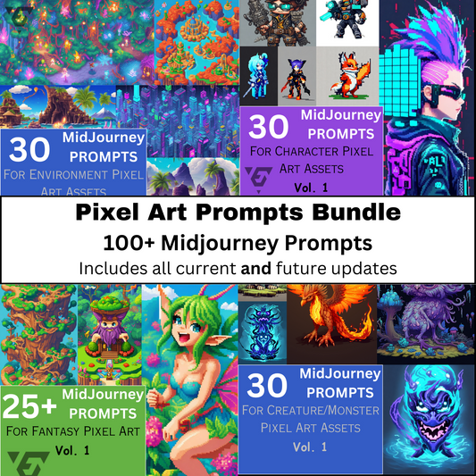 Pixel Art Midjourney Prompts Bundle | Over 100 expertly crafted prompts