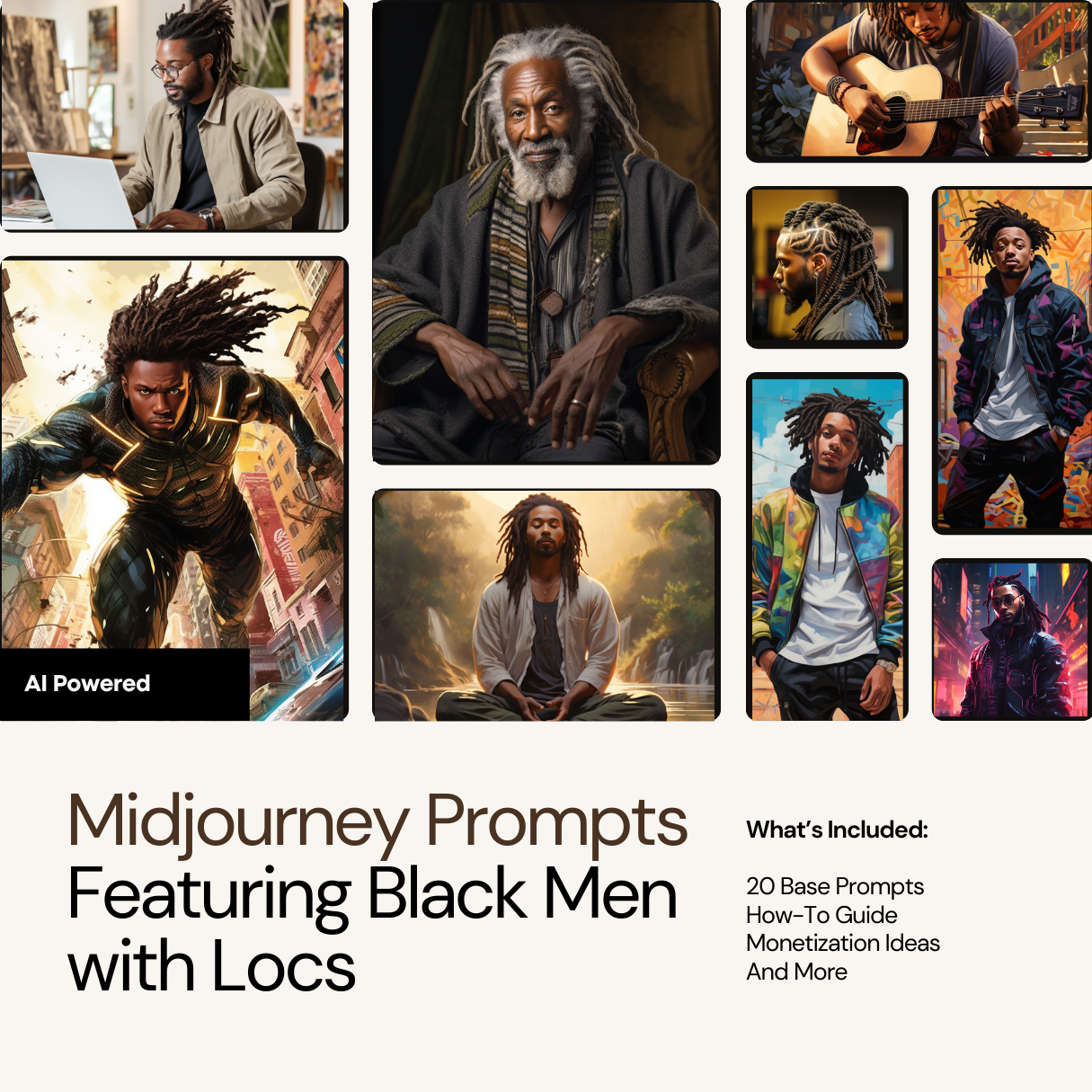 Dynamic Locs: MidJourney Prompts for Black Men - Digital Guide Included